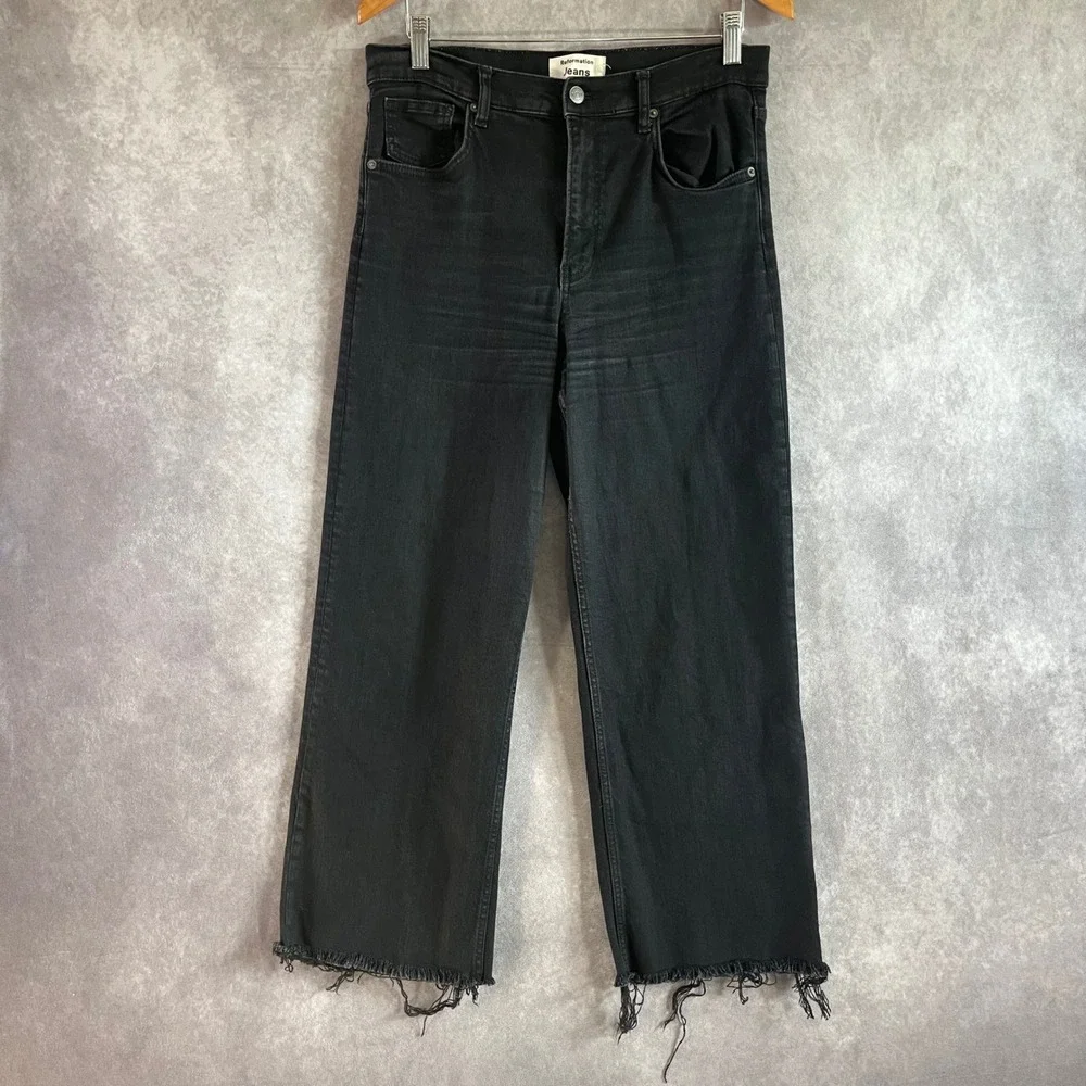 Reformation Emma High Rise Wide Leg Jeans Women‎ 31 Black Raw Hem Denim Casual